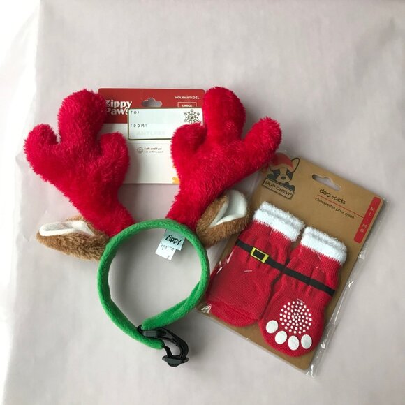 Dog Zippy Paws Christmas Holiday Dog Reindeer Antlers & Socks  Size - L - Picture 2 of 4